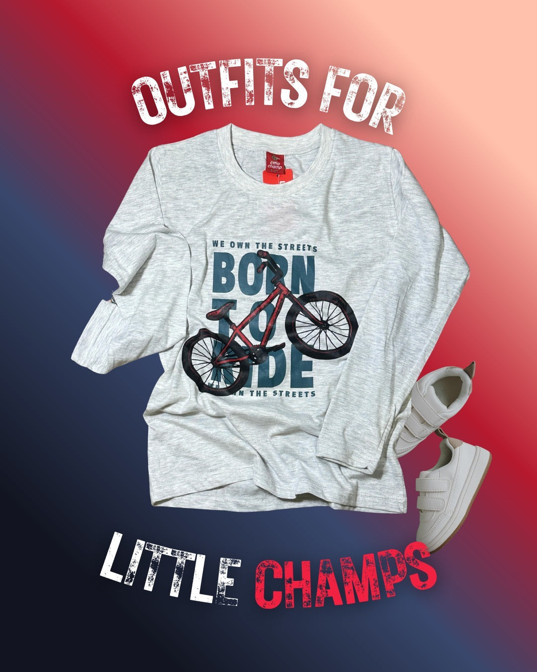 Kids Winter Long Sleeve Shirt – Grey, Born to Ride Print – image 2