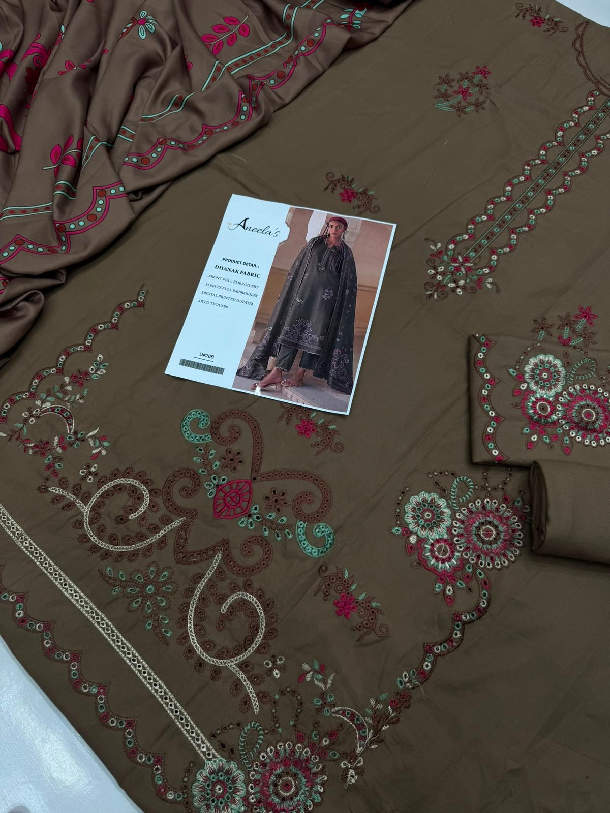Dhanak 3PC Heavy Embroidered Suit – Taupe – image 2