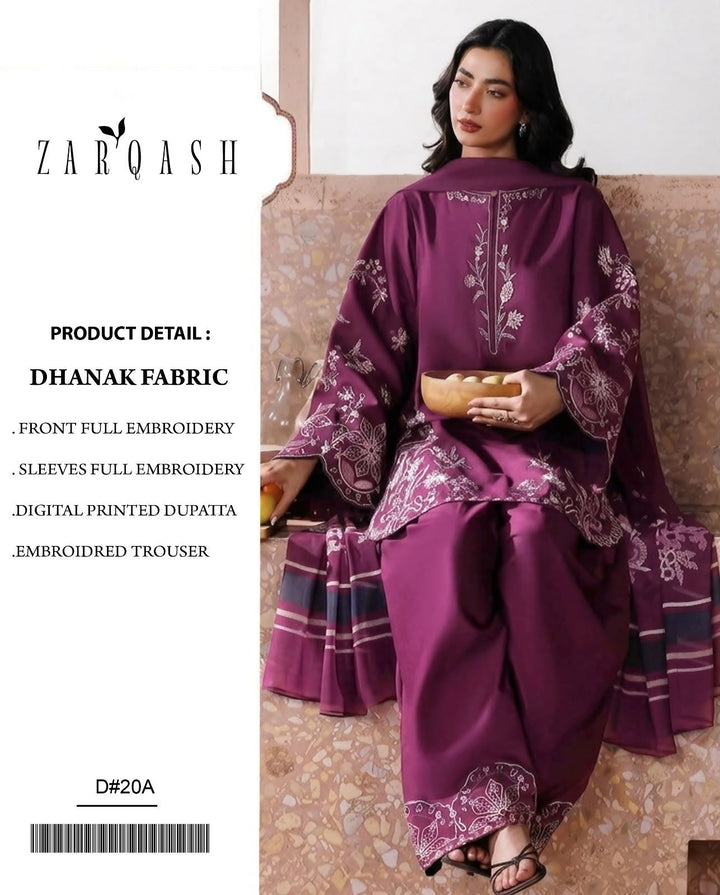 Dhanak 3PC – Heavy Embroidered Collection, women's unstitched embroidered dhanak 3 piece suit