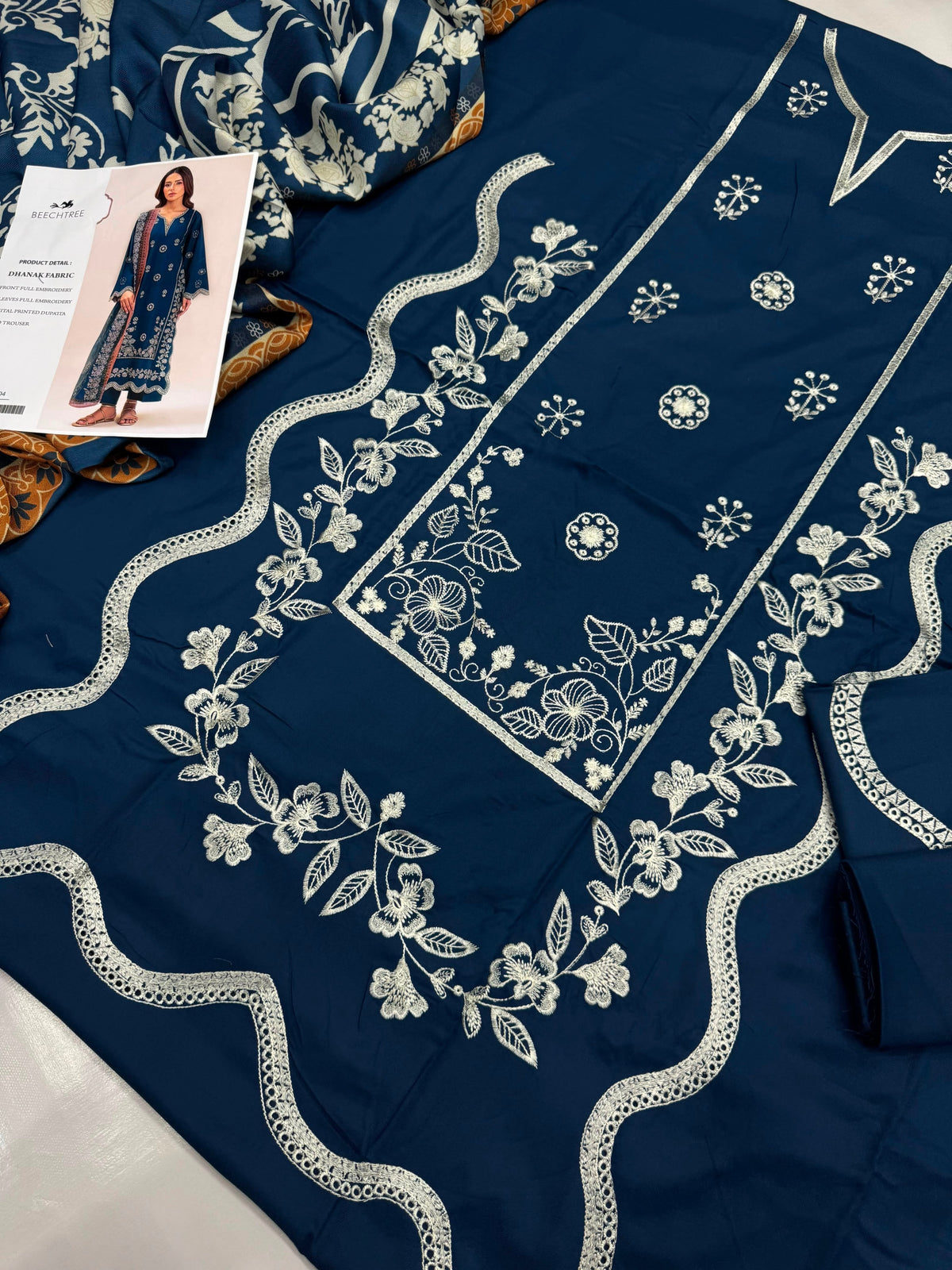 Dhanak 3PC Heavy Embroidered Suit – Teal Blue – image 2