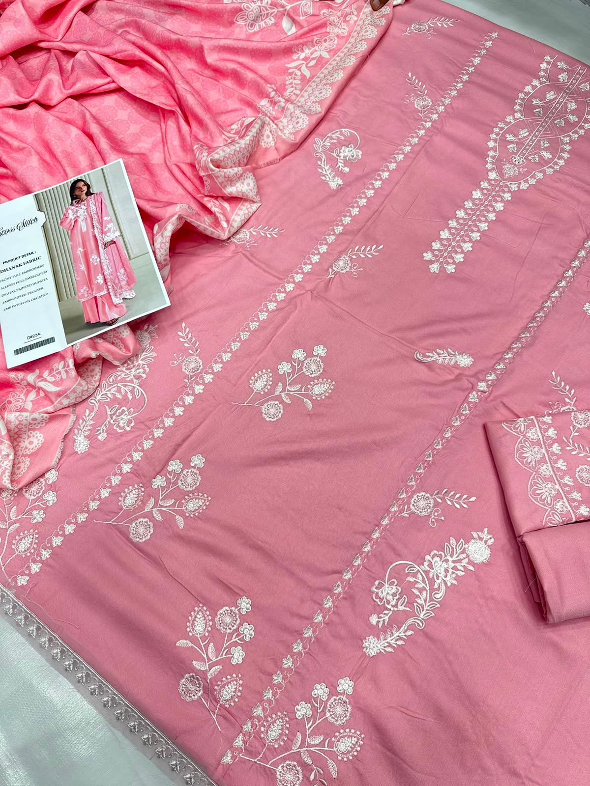 Dhanak 3PC Heavy Embroidered Suit – Blush Pink – image 2