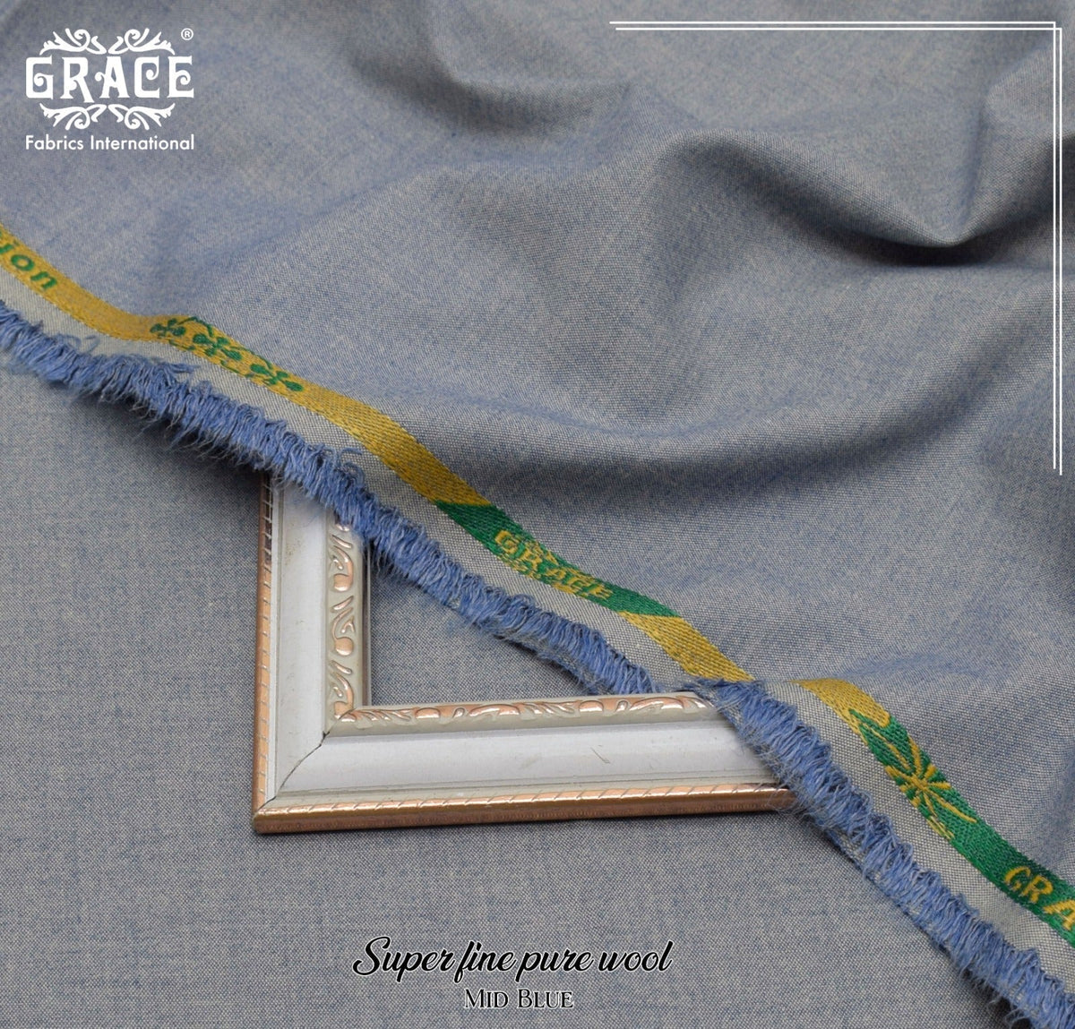 GRACE Super Fine Pure Wool – Mid Blue, men's unstitched winter fabric