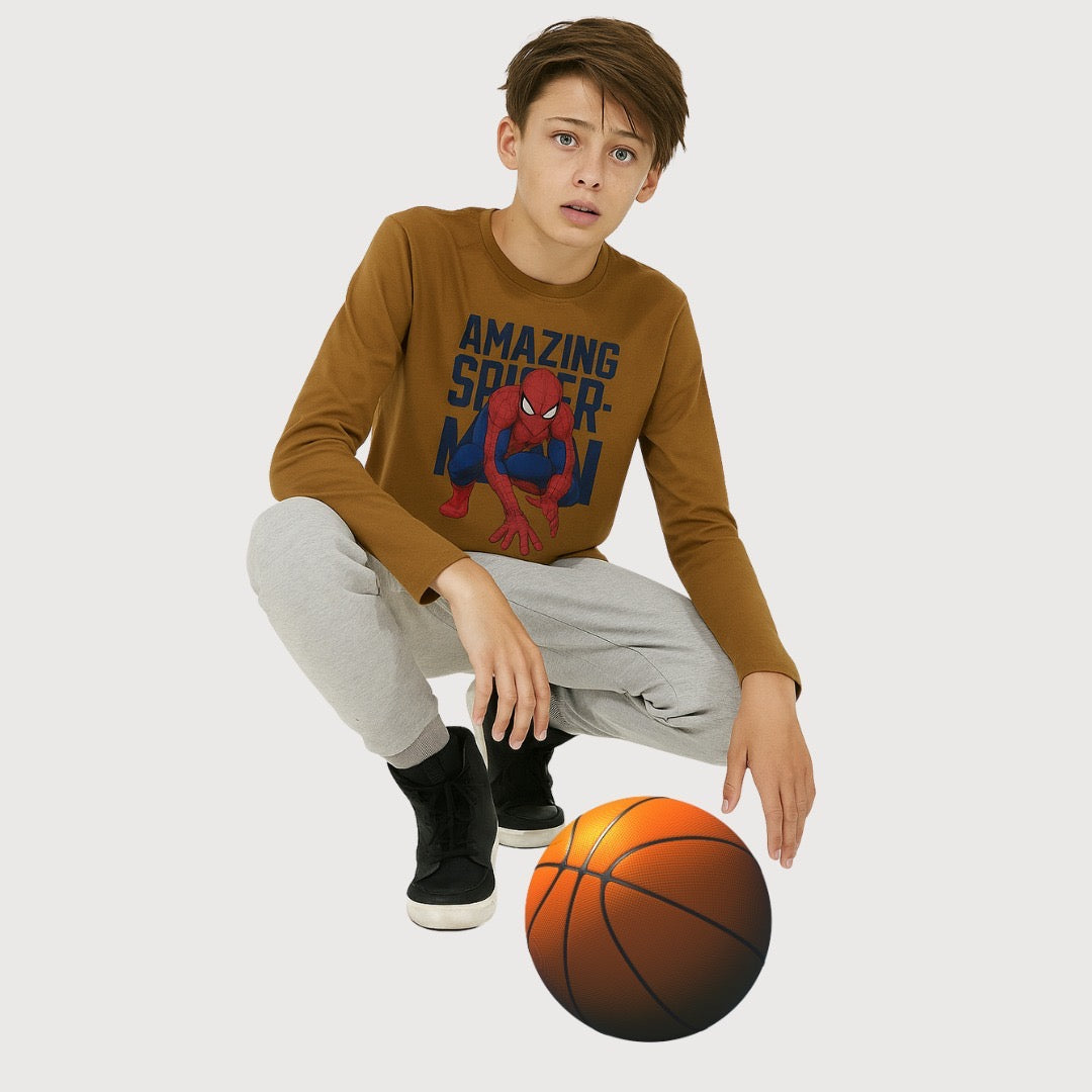 Kids Winter Long Sleeve Shirt – Brown, Hero Print