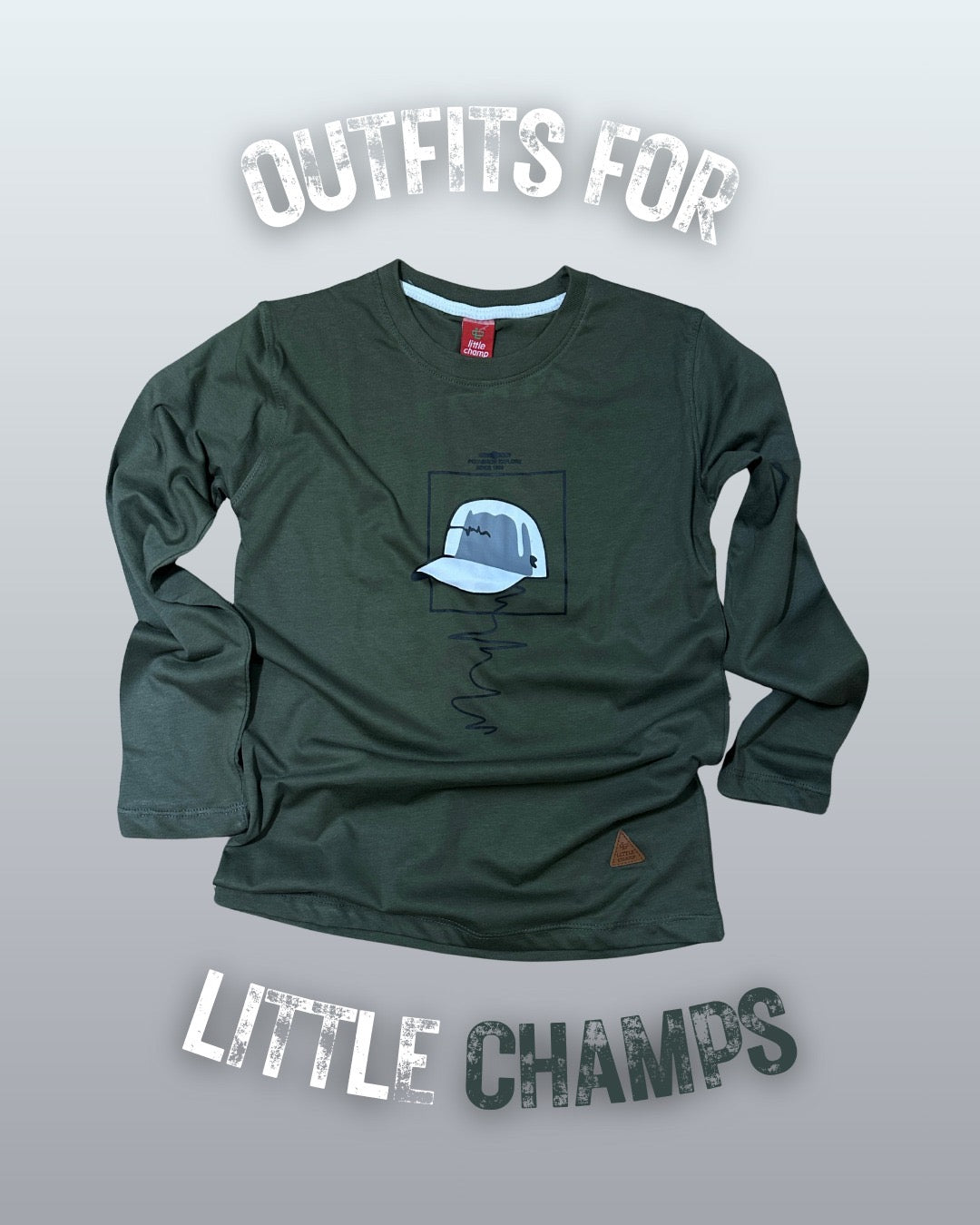 Kids Winter Long Sleeve Shirt – Bottle Green, Cap Print – image 2