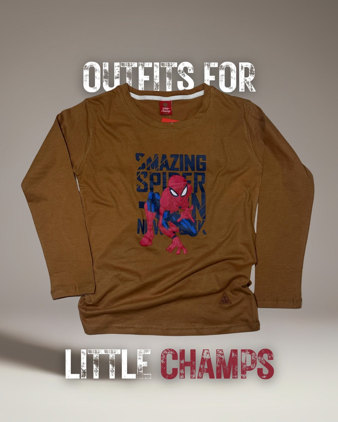 Kids Winter Long Sleeve Shirt – Brown, Hero Print – image 2