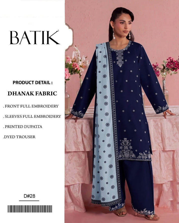 Dhanak 3PC – Heavy Embroidered Collection, women's unstitched embroidered dhanak 3 piece suit