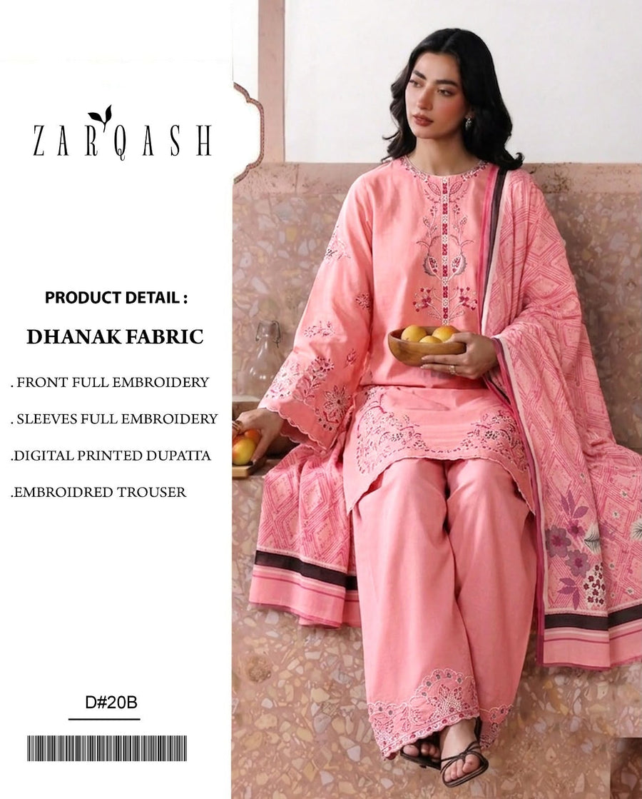 Dhanak 3PC Heavy Embroidered Suit – Salmon Pink