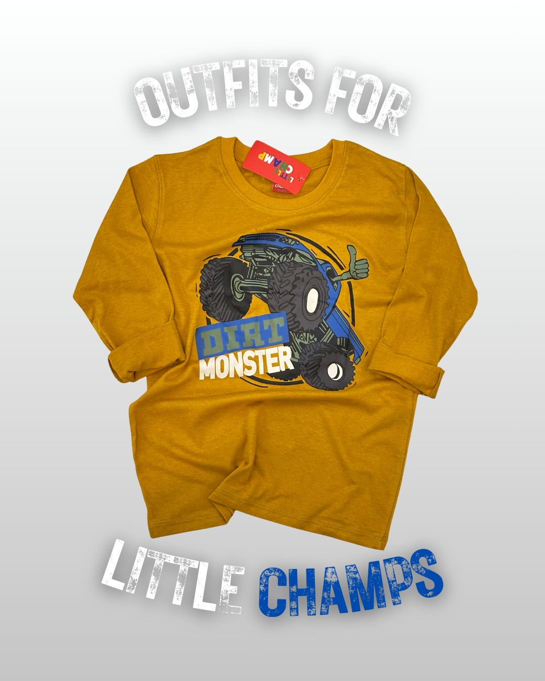 Kids Winter Long Sleeve Shirt – Mustard, Dirt Monster Print – image 2