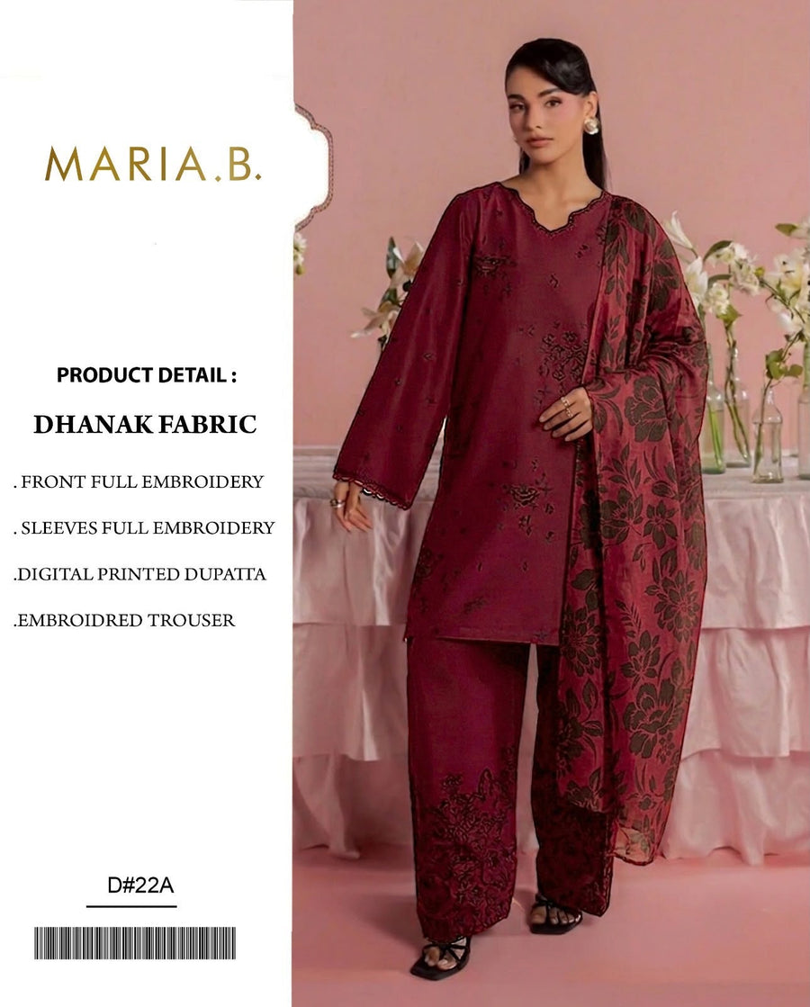 Dhanak 3PC Heavy Embroidered Suit – Deep Red