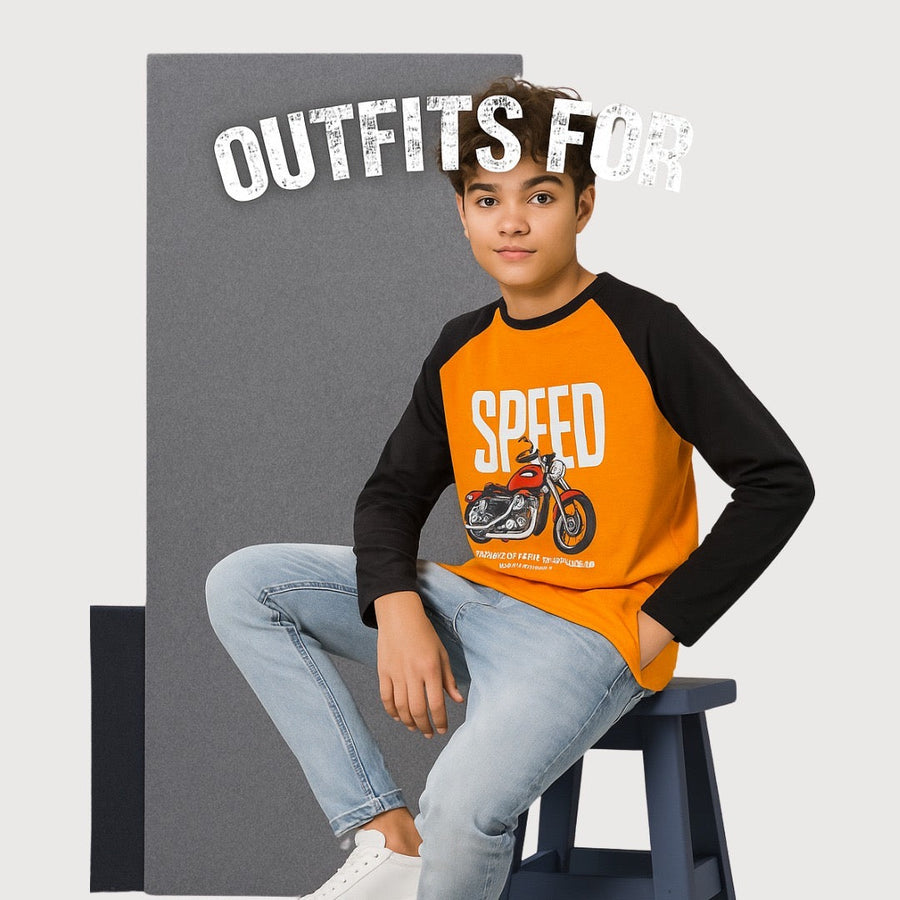 Kids Winter Long Sleeve Shirt – Orange & Black, Speed Print