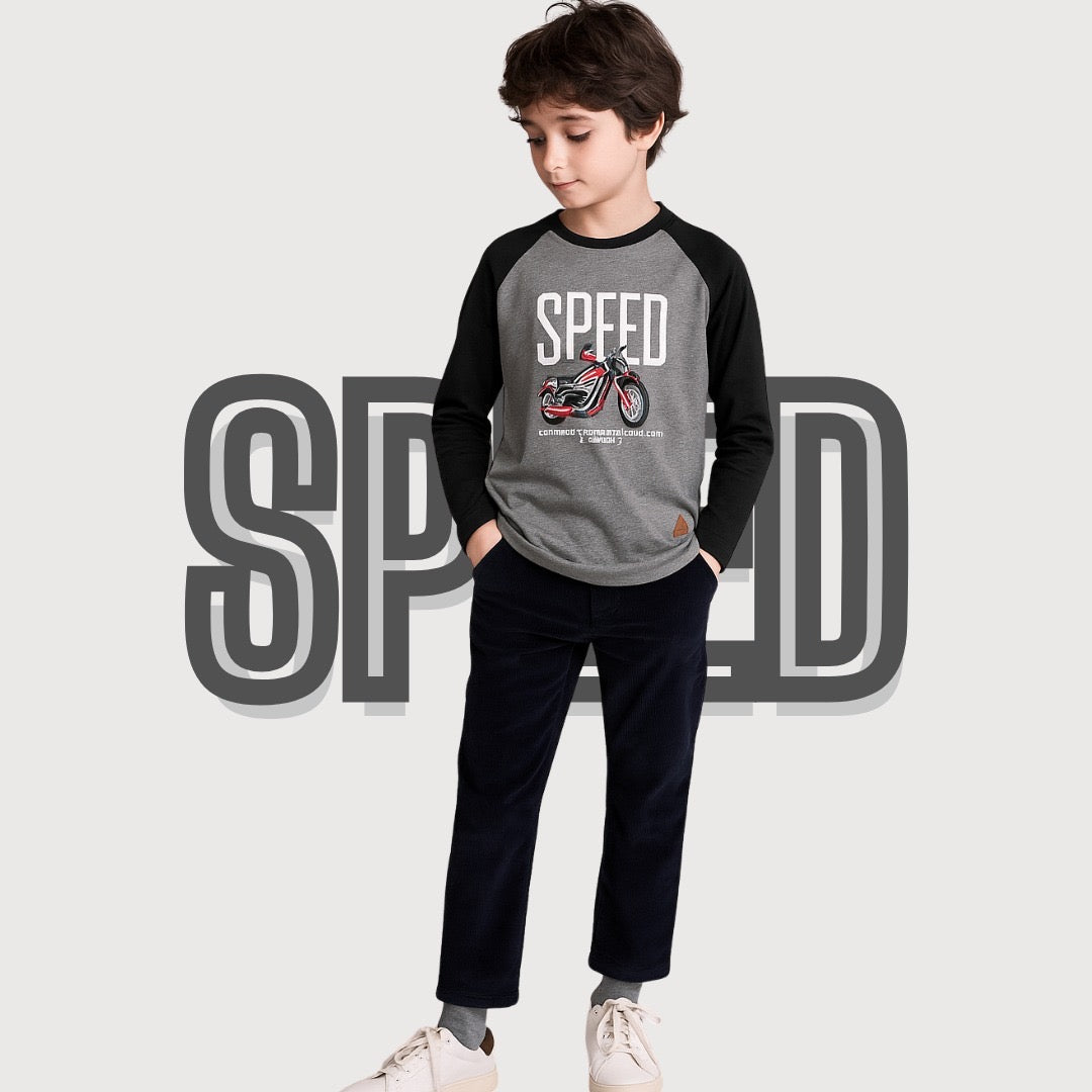 Kids Winter Long Sleeve Shirt – Grey & Black, Speed Print