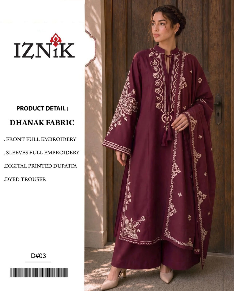 Dhanak 3PC Heavy Embroidered Suit – Maroon