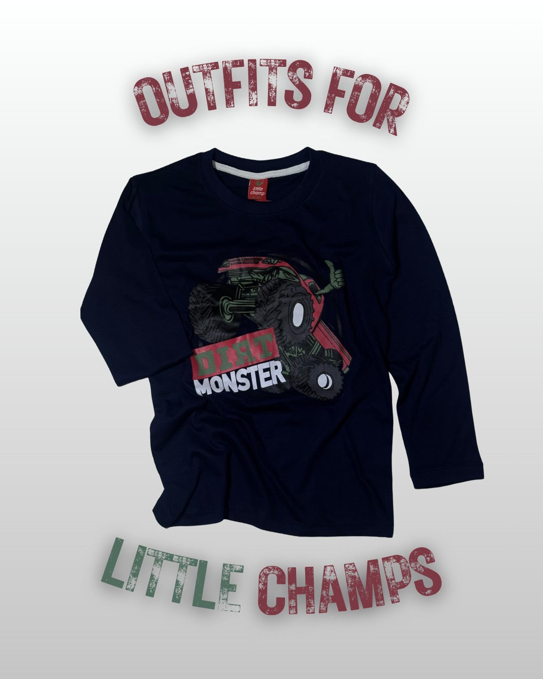Kids Winter Long Sleeve Shirt – Navy, Dirt Monster Print – image 2