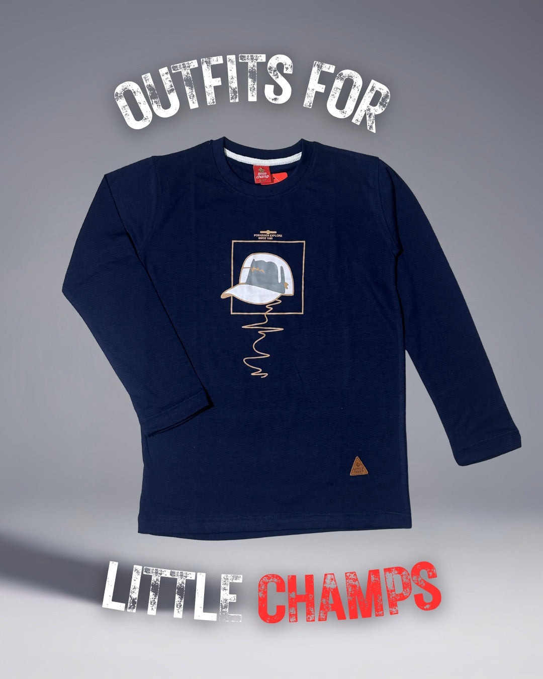 Kids Winter Long Sleeve Shirt – Navy, Cap Print – image 2