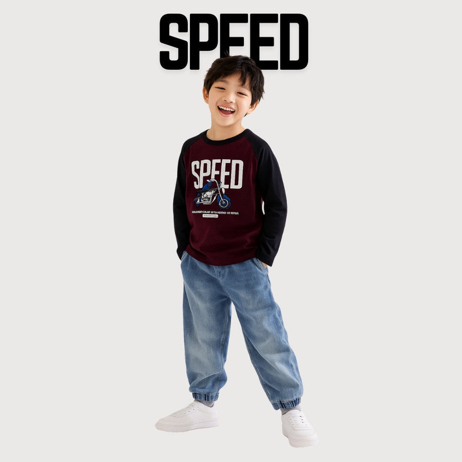 Kids Winter Long Sleeve Shirt – Maroon & Black, Speed Print