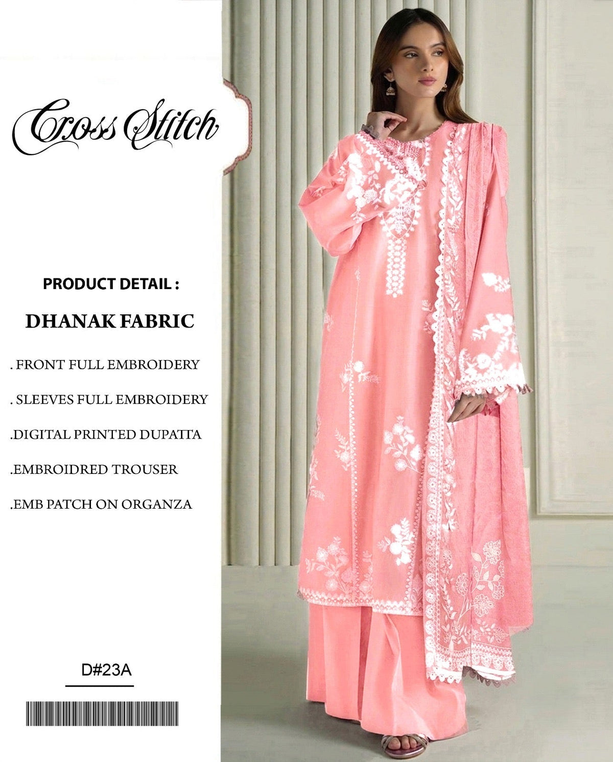 Dhanak 3PC Heavy Embroidered Suit – Blush Pink