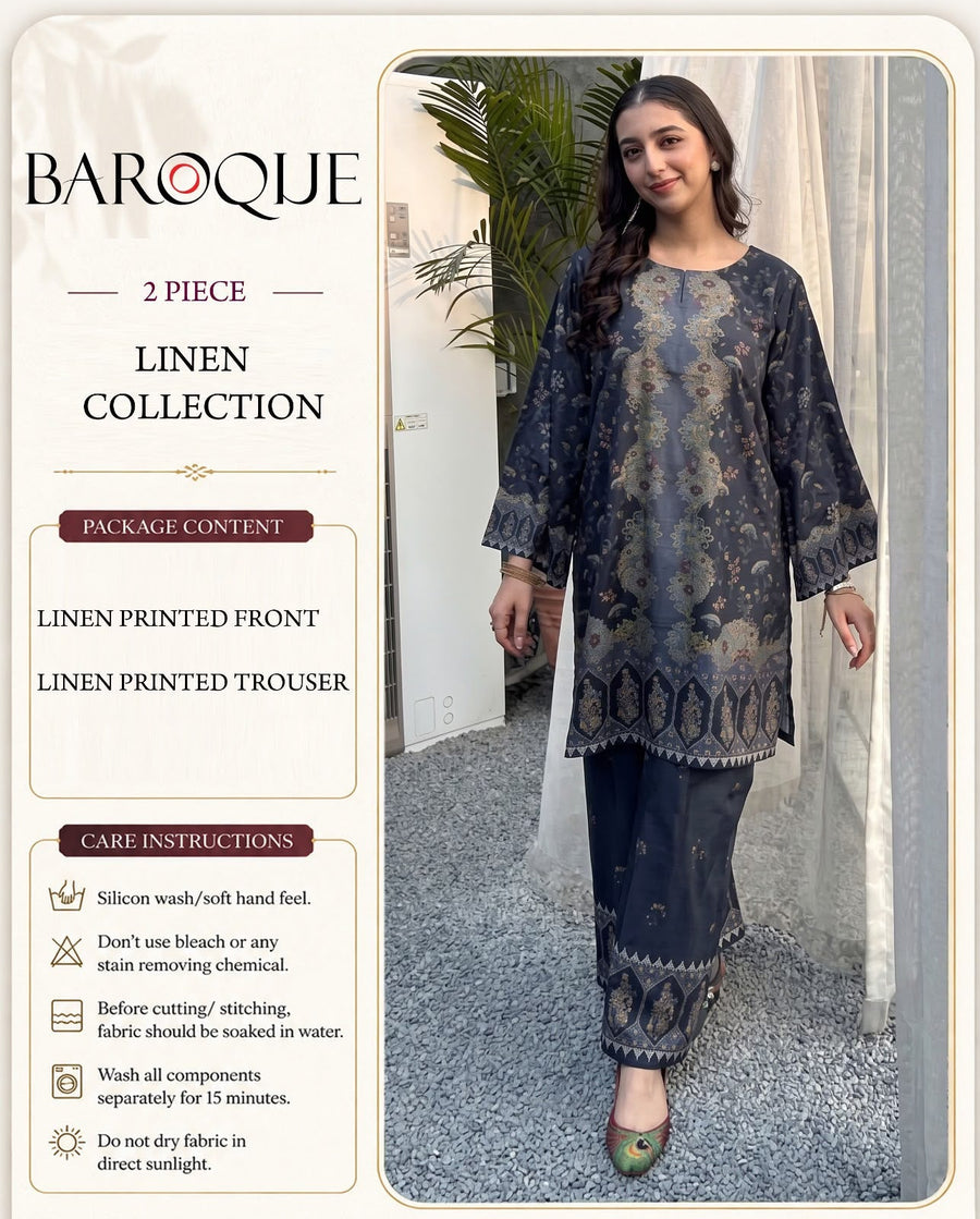 Baroque Digital Printed Linen Co-Ord Set (Shirt & Trouser) – BL10