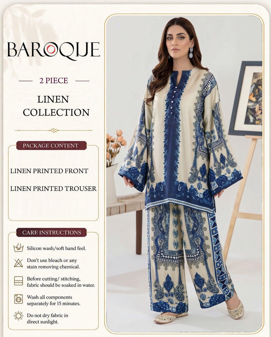 Baroque Digital Printed Linen Co-Ord Set (Shirt & Trouser) – BL11