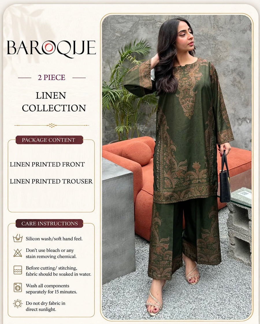 Baroque Digital Printed Linen Co-Ord Set (Shirt & Trouser) – BL13