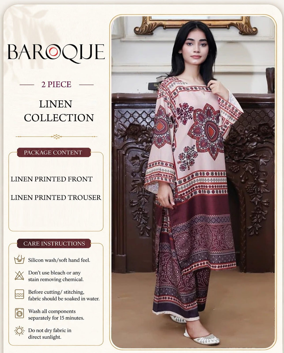 Baroque Digital Printed Linen Co-Ord Set (Shirt & Trouser) – BL3