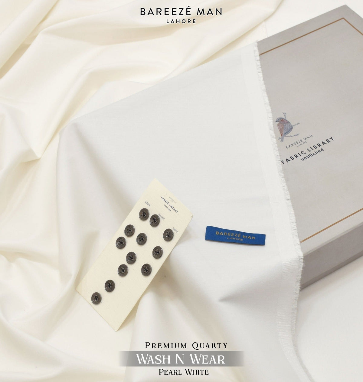 Bareeze Premium Toyobo Wash & Wear – Pearl White unstitched men's suit fabric
