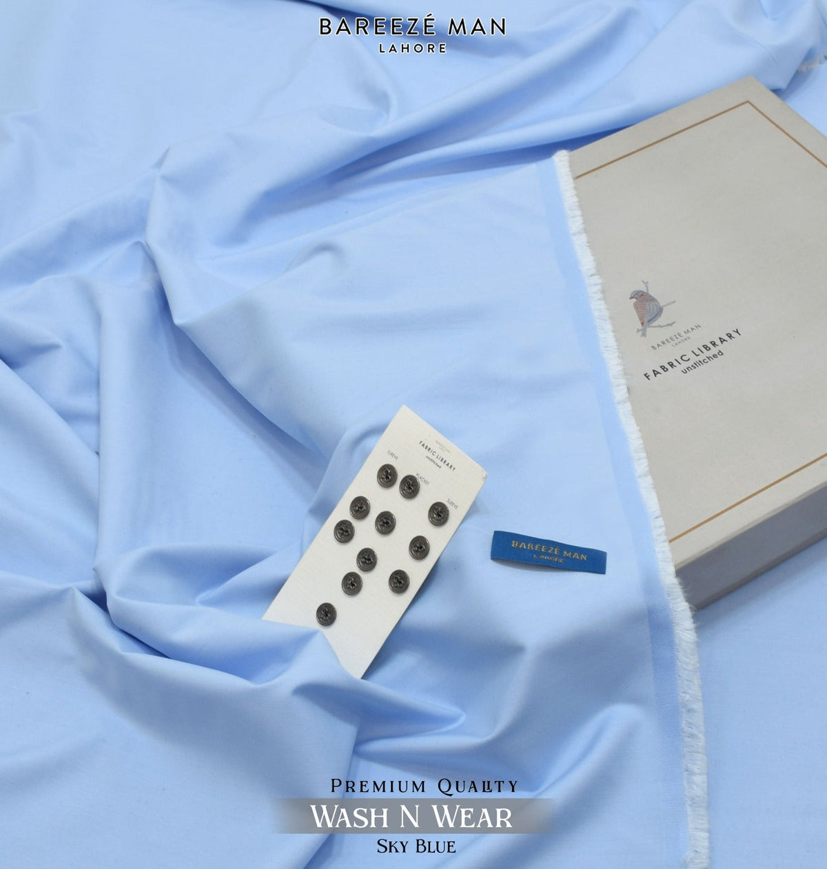 Bareeze Premium Toyobo Wash & Wear – Sky Blue unstitched men's suit fabric