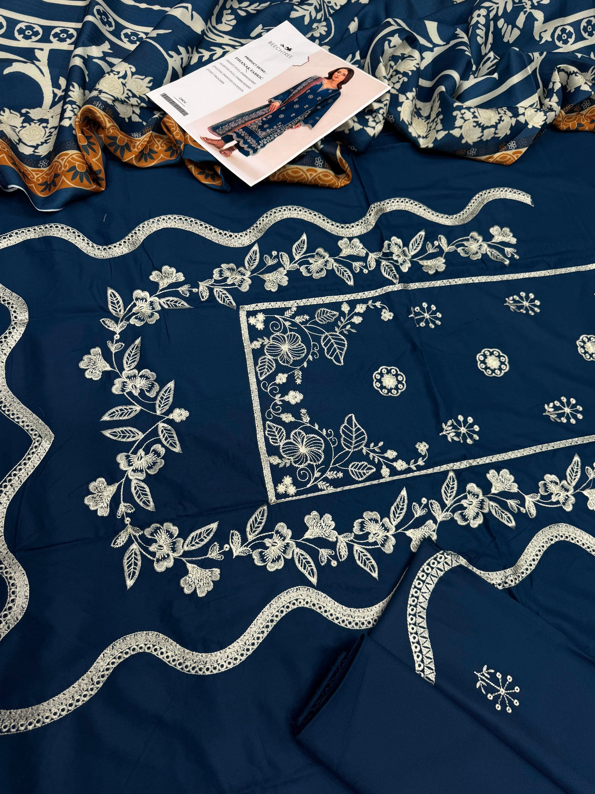Dhanak 3PC Heavy Embroidered Suit – Teal Blue – image 3