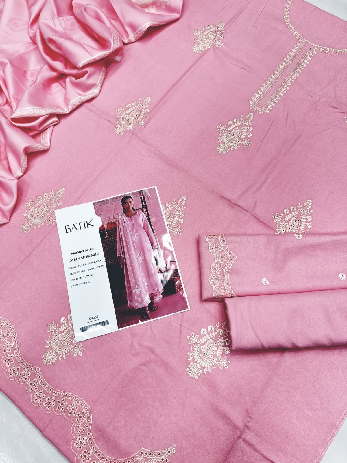 Dhanak 3PC Heavy Embroidered Suit – Rose Pink – image 2