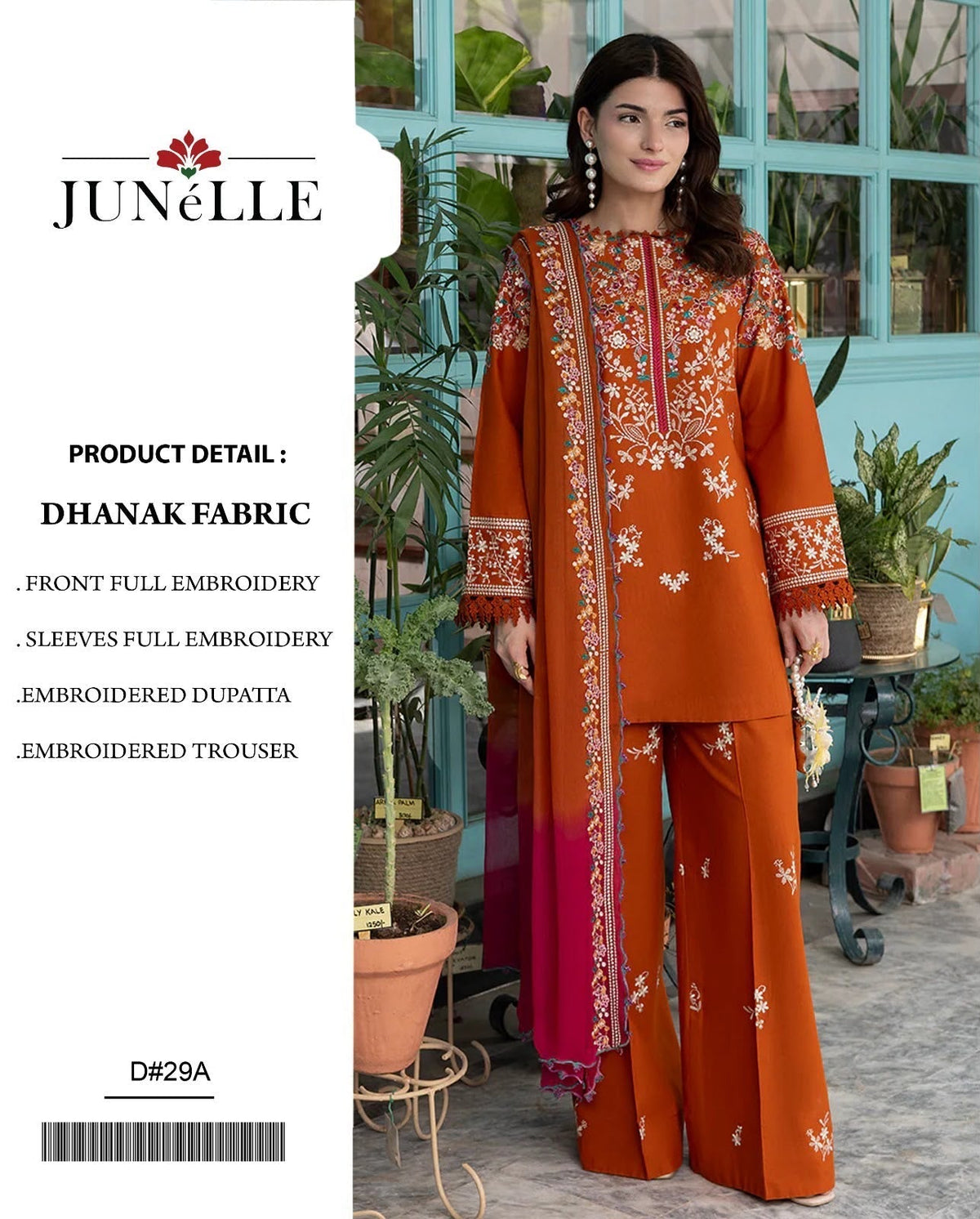 Dhanak 3PC Heavy Embroidered Suit – Rust