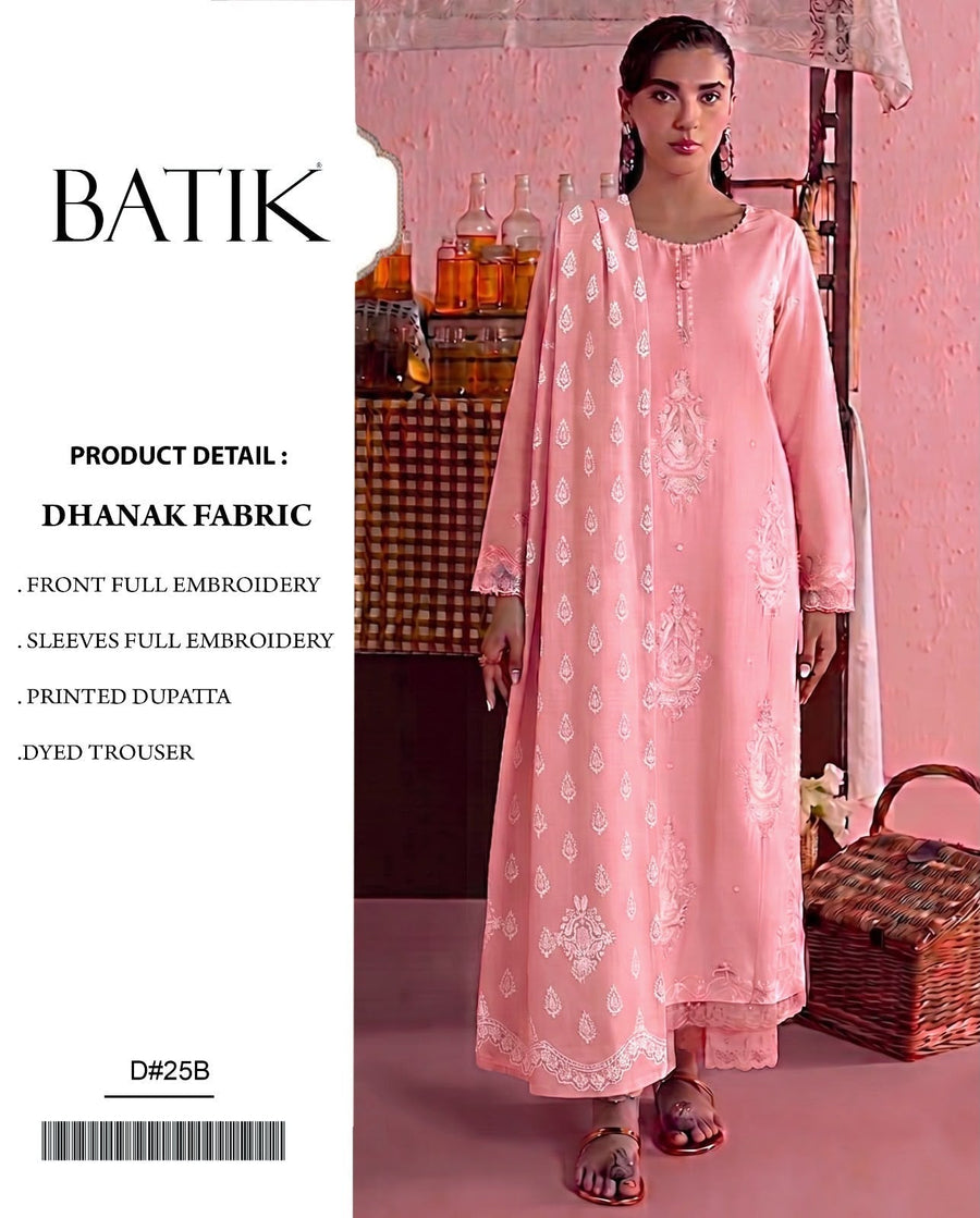Dhanak 3PC Heavy Embroidered Suit – Rose Pink