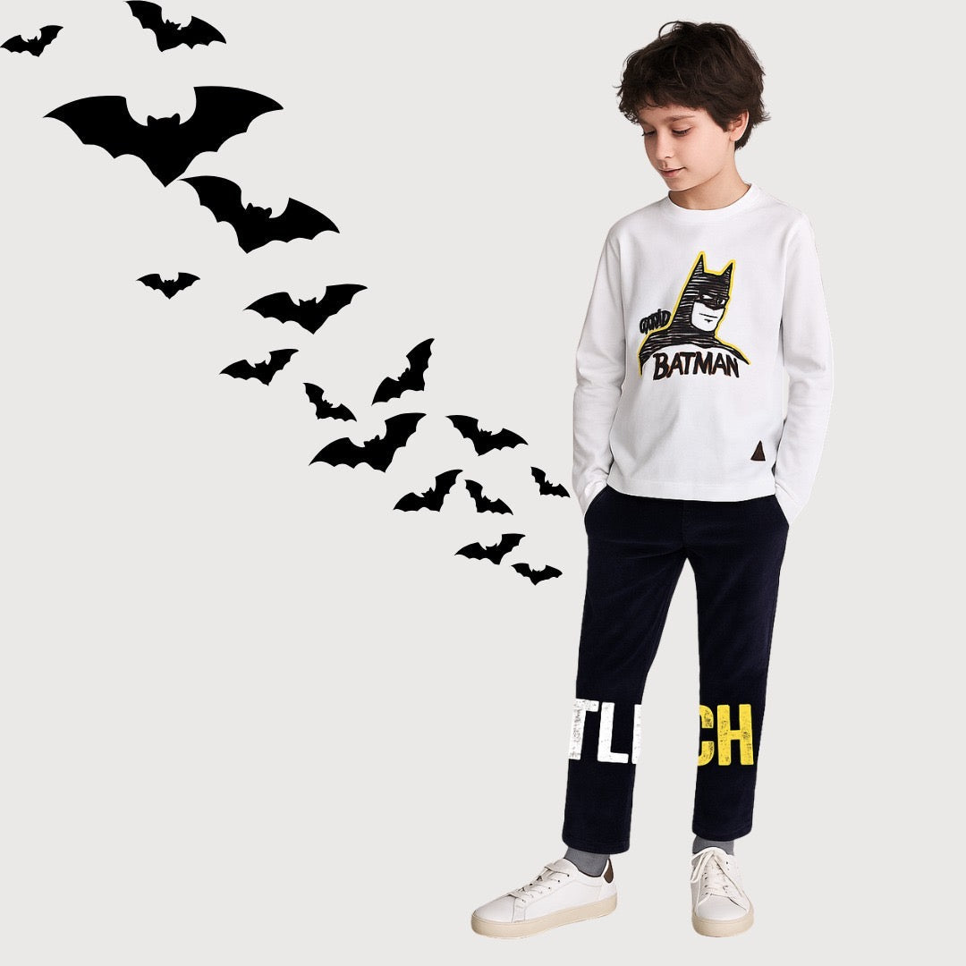 Kids Winter Long Sleeve Shirt – White, Hero Print