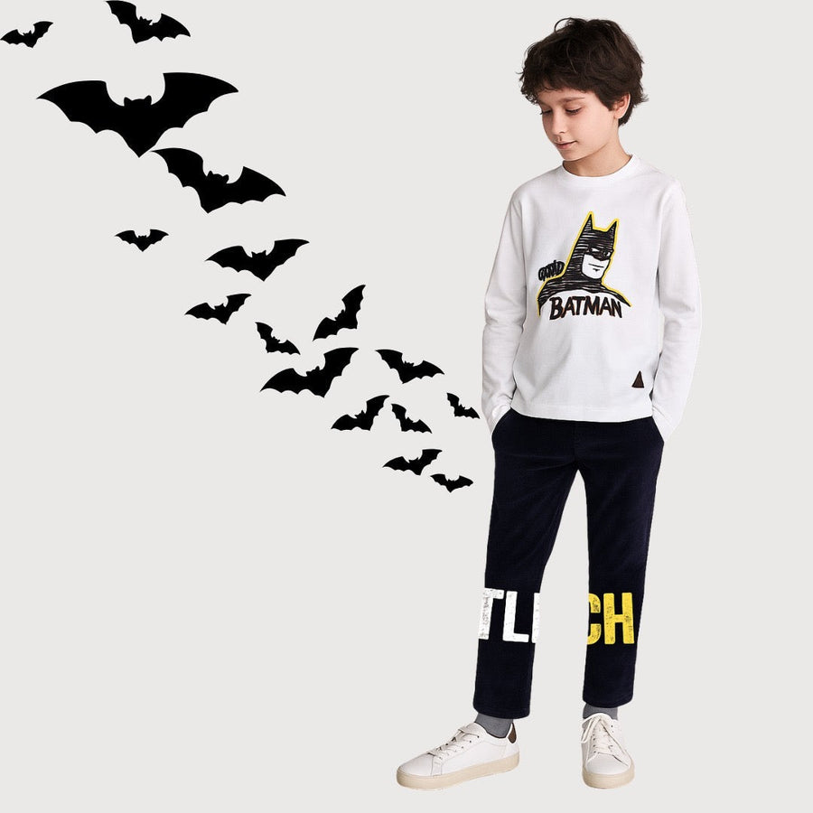Kids Winter Long Sleeve Shirt – White, Hero Print