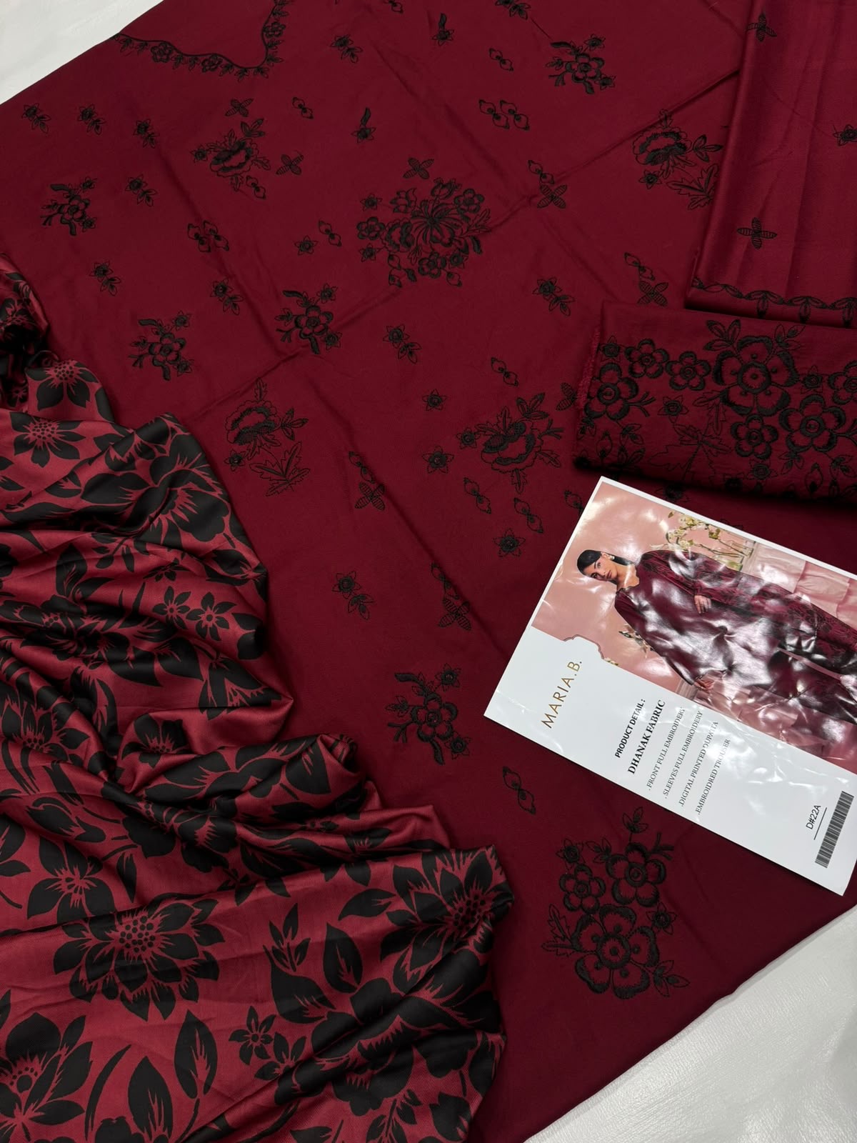 Dhanak 3PC Heavy Embroidered Suit – Deep Red – image 4