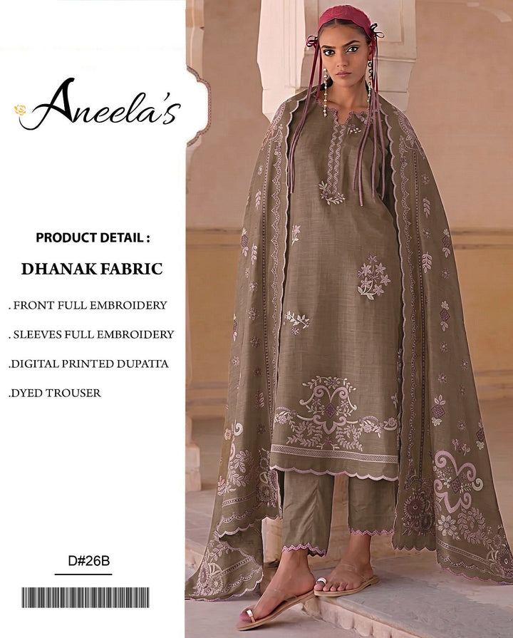 Dhanak 3PC Heavy Embroidered Suit – Taupe