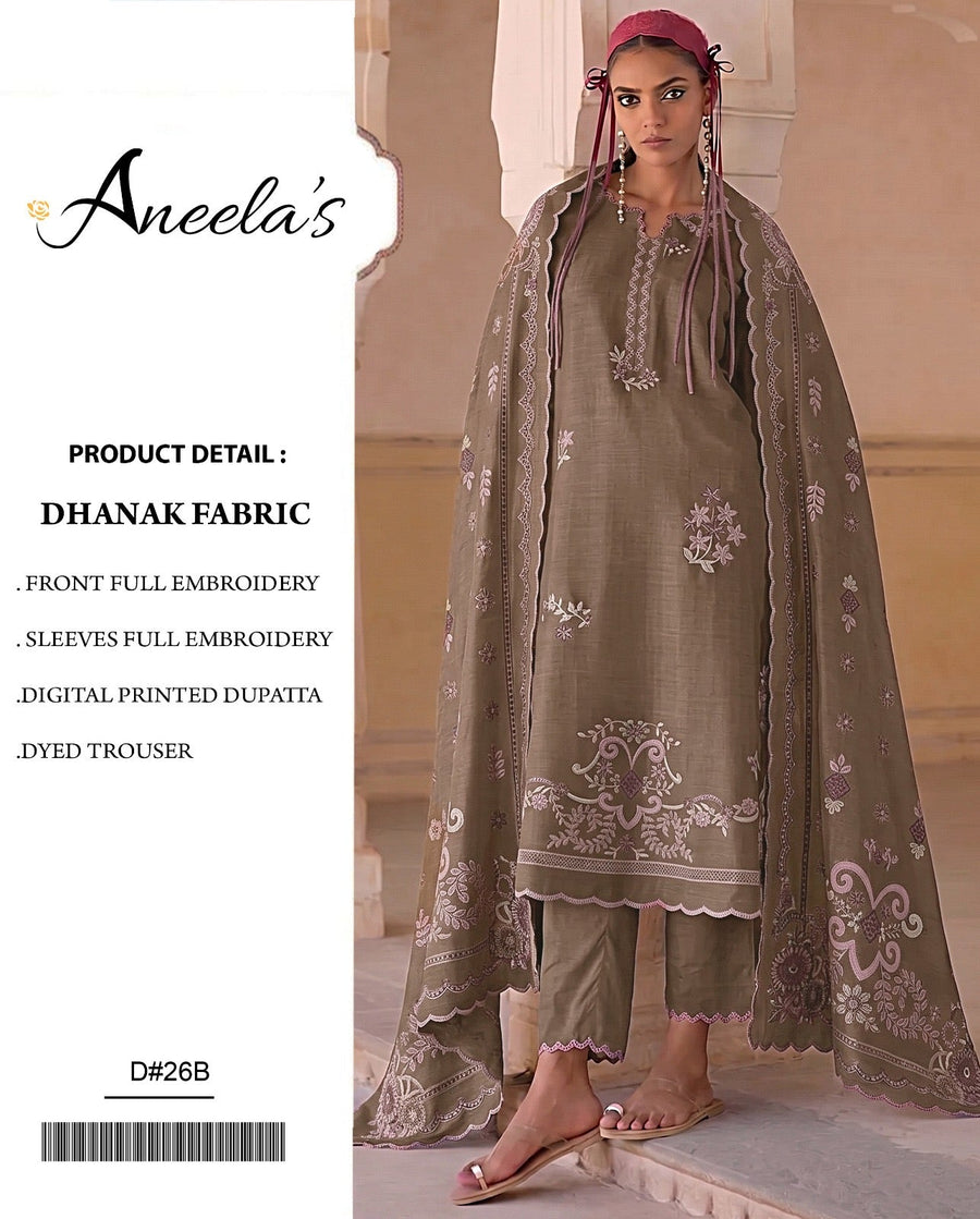 Dhanak 3PC Heavy Embroidered Suit – Taupe