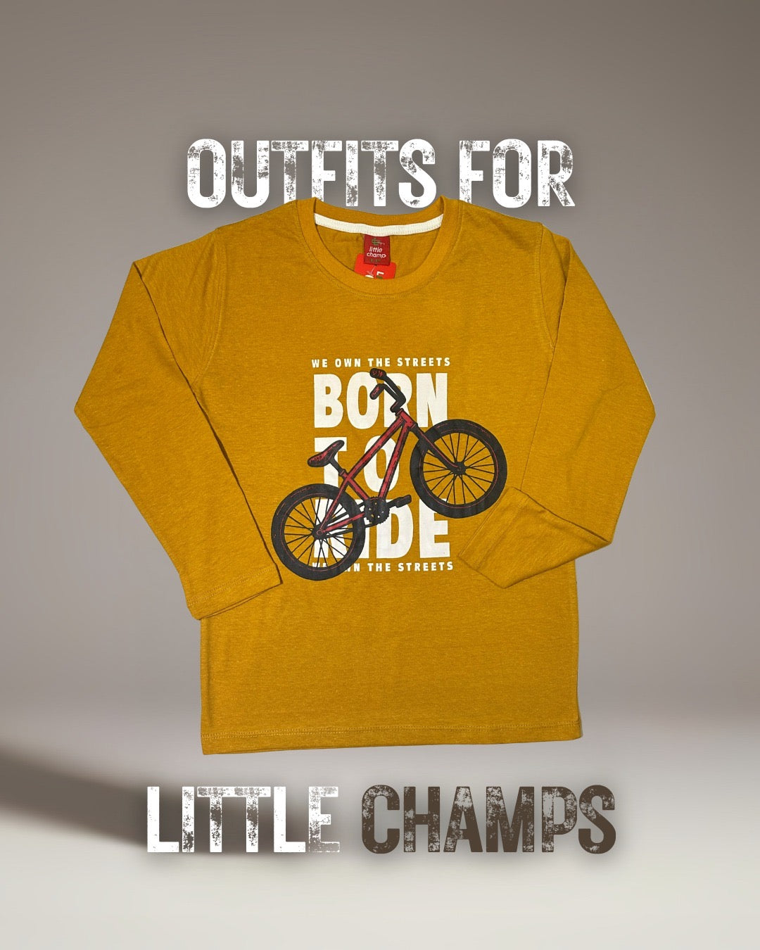 Kids Winter Long Sleeve Shirt – Mustard, Born to Ride Print – image 2