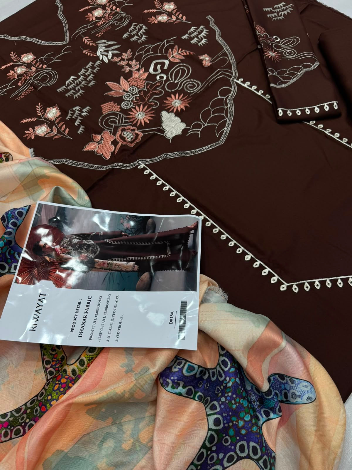 Dhanak 3PC Heavy Embroidered Suit – Chocolate Brown – image 4