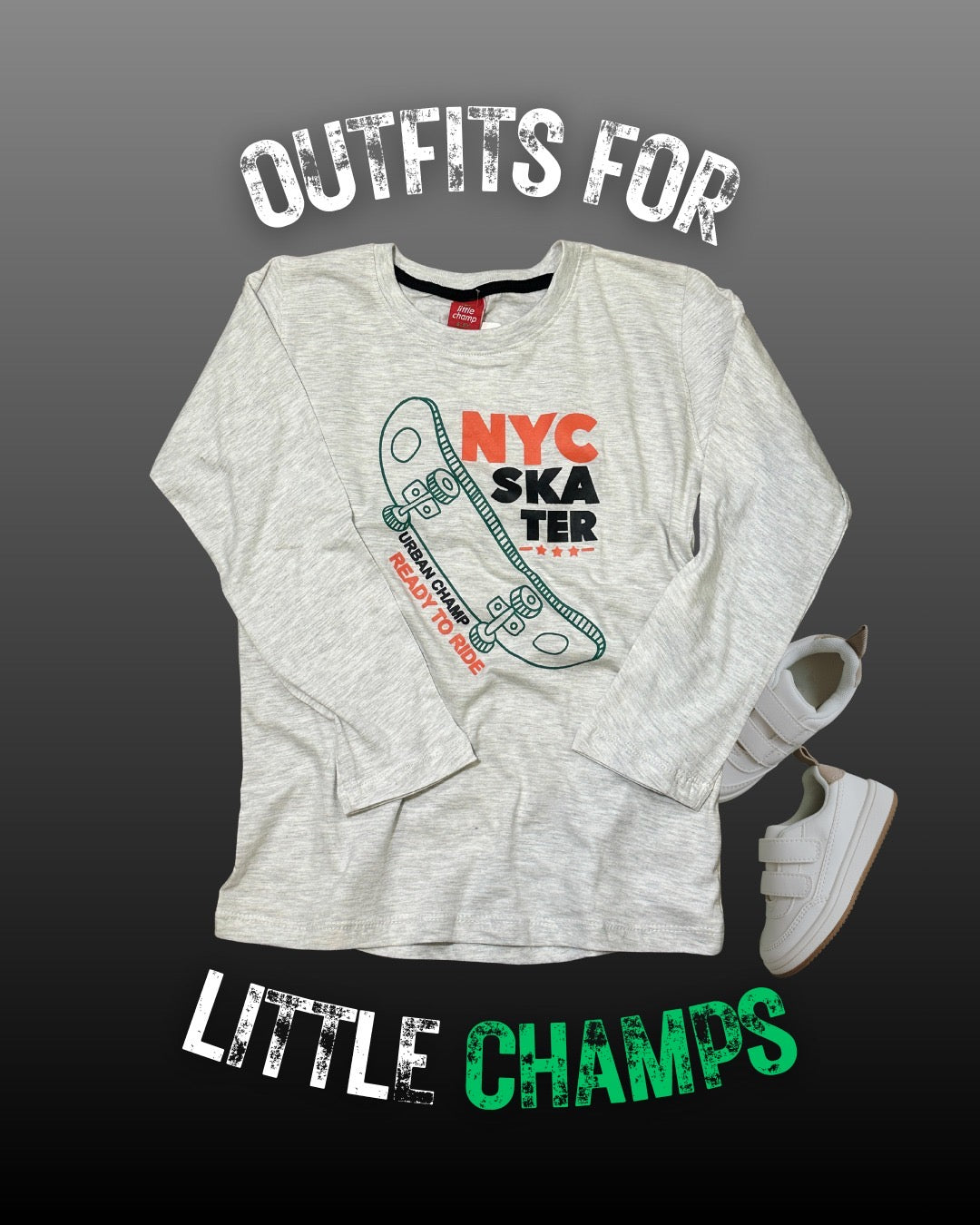 Kids Winter Long Sleeve Shirt – Grey, NYC Skater Print – image 2