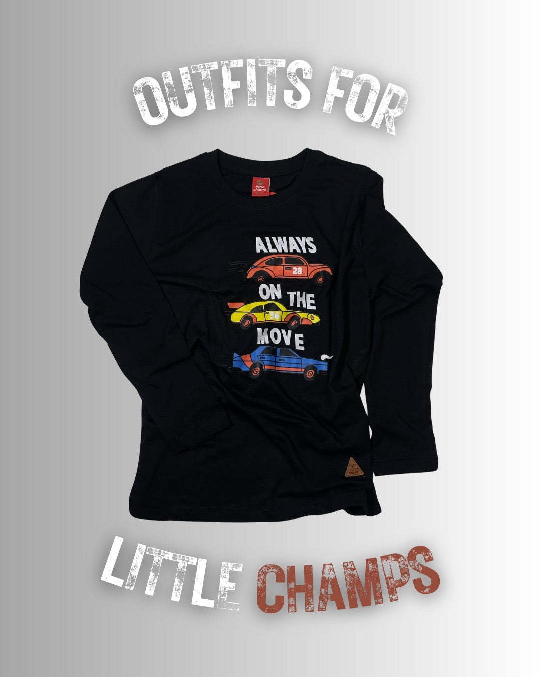 Kids Winter Long Sleeve Shirt – Black, Always on the Move Print – image 2