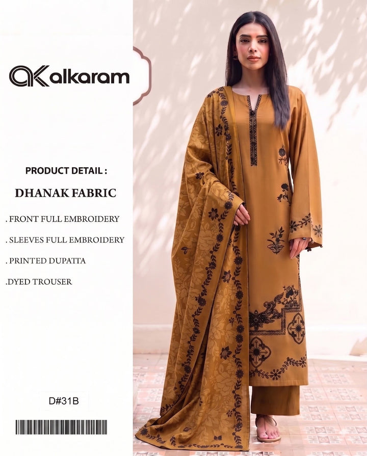 Dhanak 3PC – Heavy Embroidered Collection, women's unstitched embroidered dhanak 3 piece suit