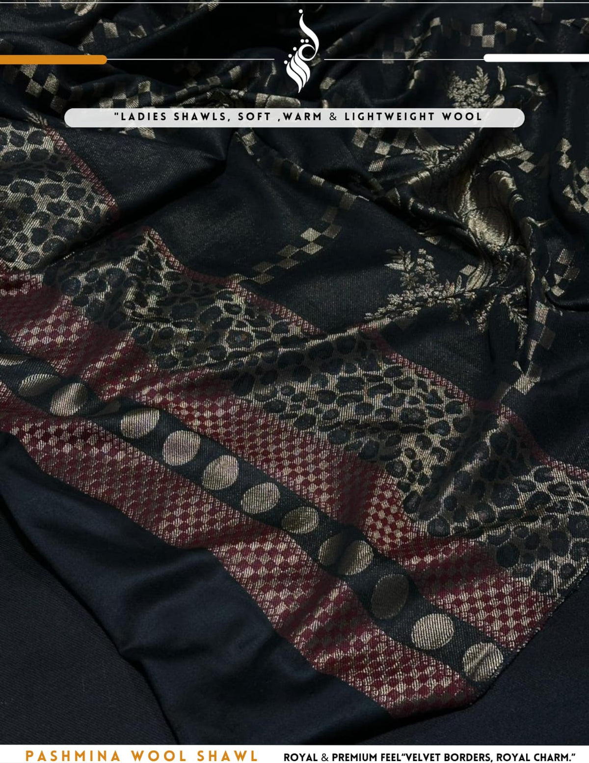 Premium Pashmina Wool Shawl – Black (SH10)