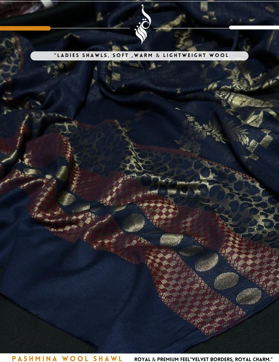 Premium Pashmina Wool Shawl – Navy (SH11)