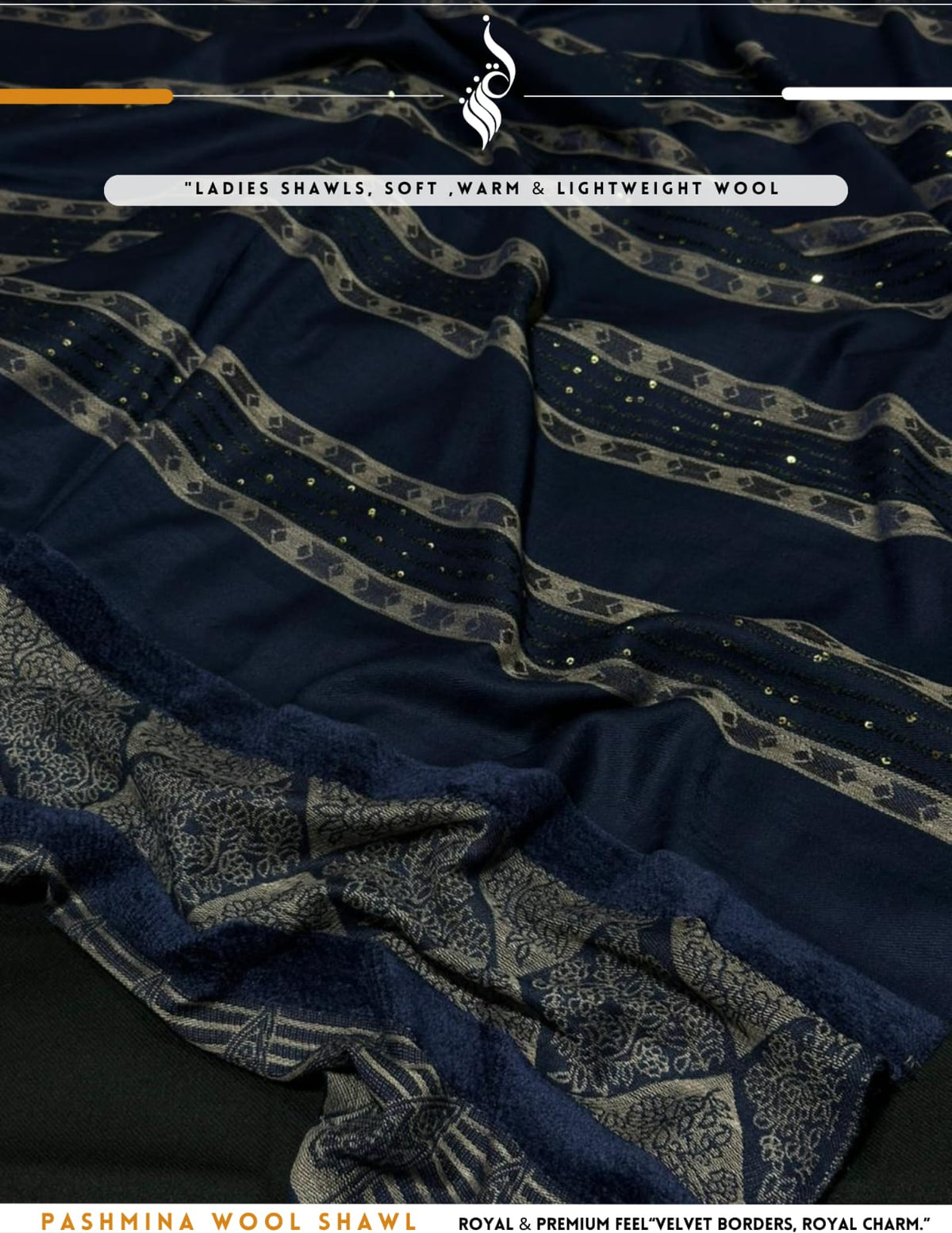 Premium Pashmina Wool Shawl – Navy (SH12)