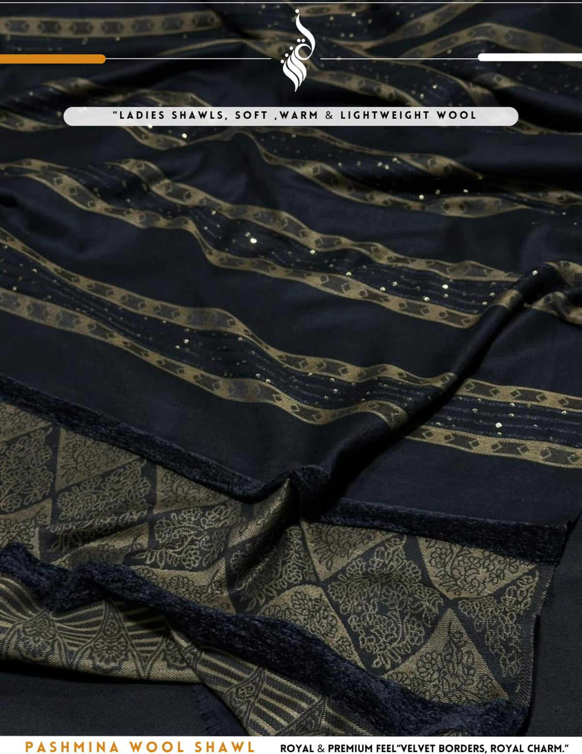 Premium Pashmina Wool Shawl – Black (SH13)
