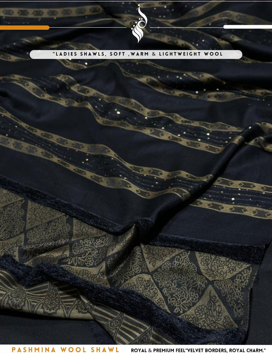Premium Pashmina Wool Shawl – Black (SH13)
