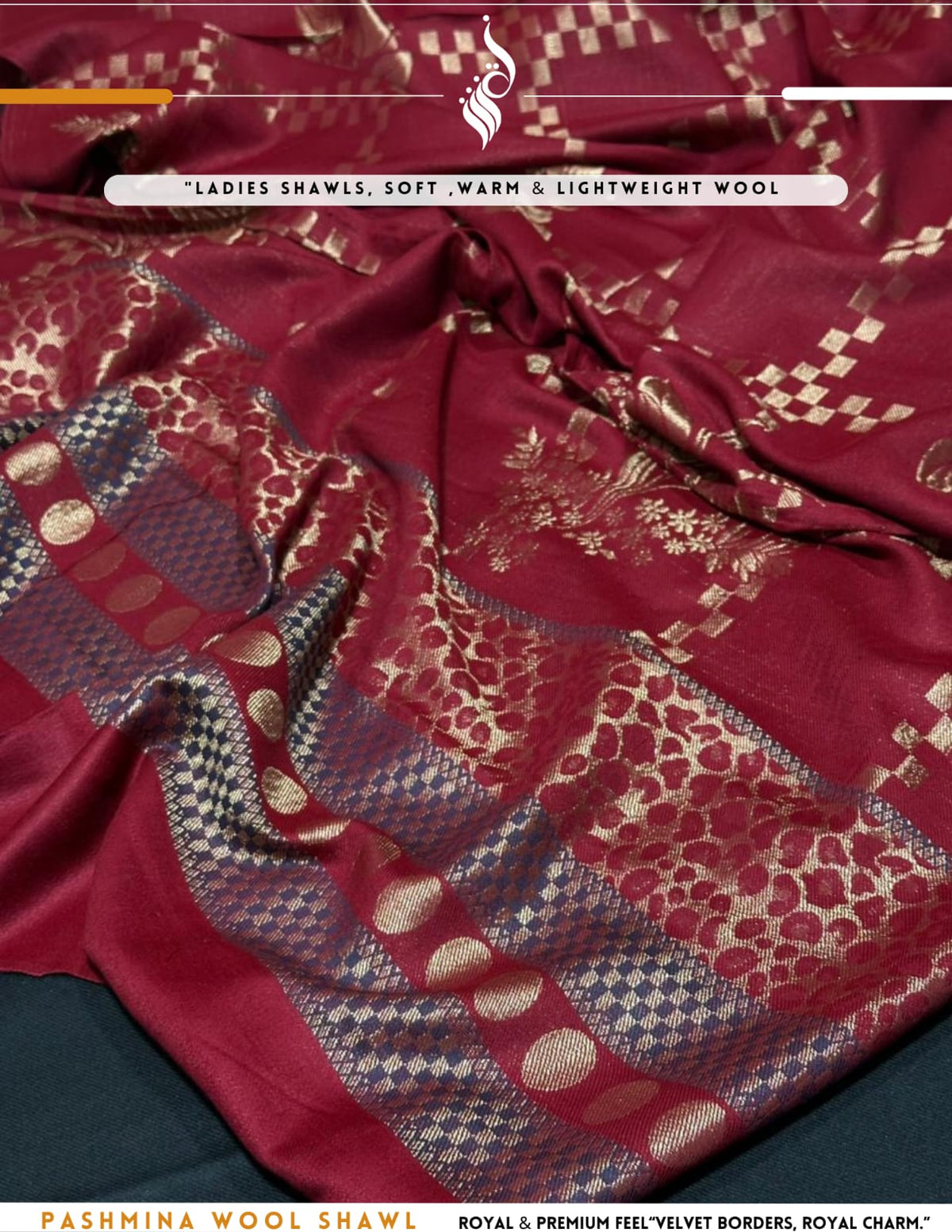 Premium Pashmina Wool Shawl – Maroon (SH3)