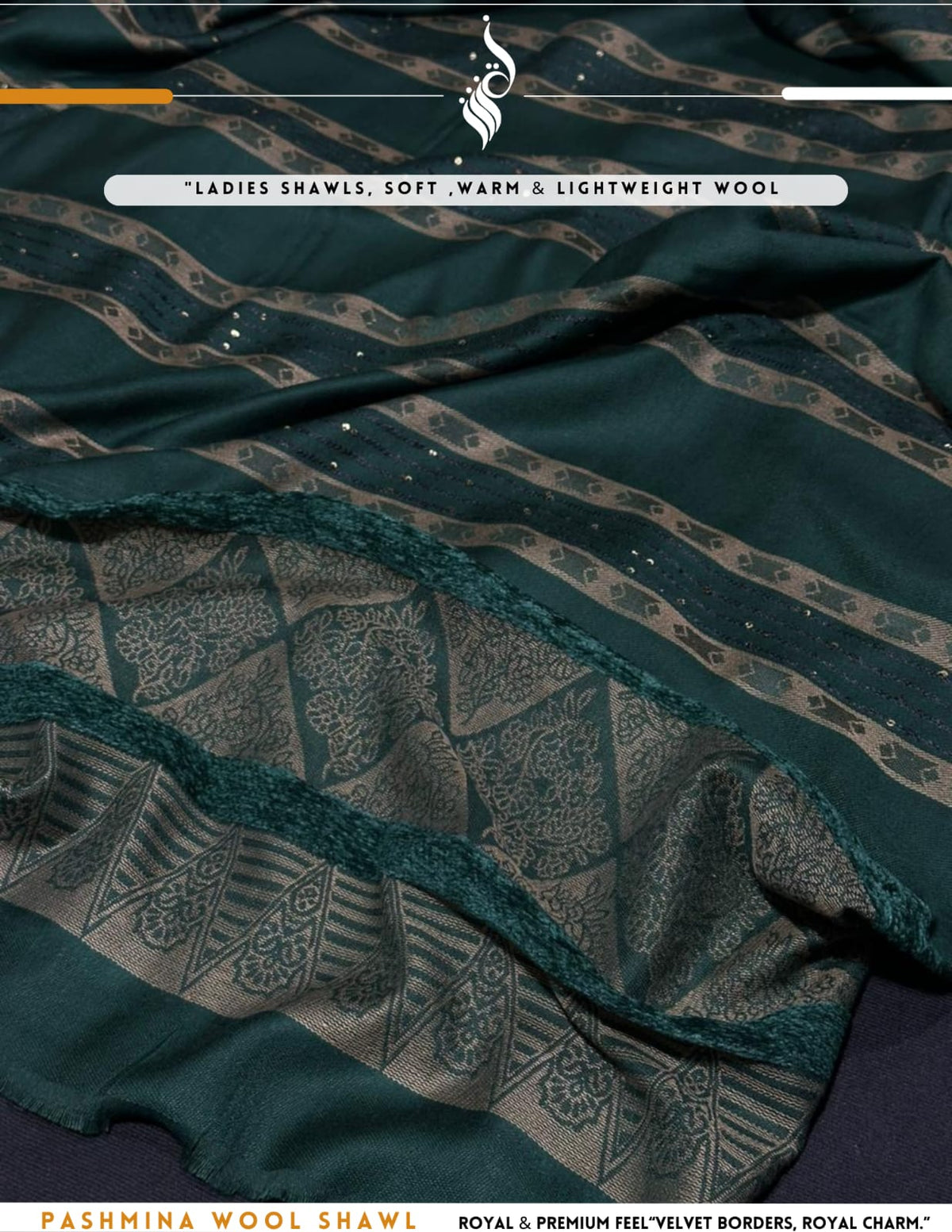 Premium Pashmina Wool Shawl – Bottle Green (SH6)