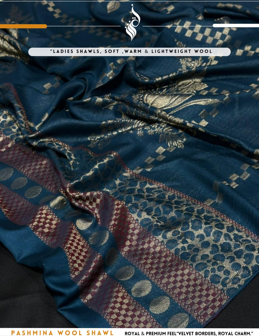 Premium Pashmina Wool Shawl – Petrol Blue (SH7)