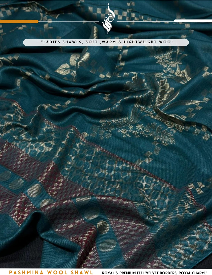 Premium Pashmina Wool Shawl – Teal (SH8)