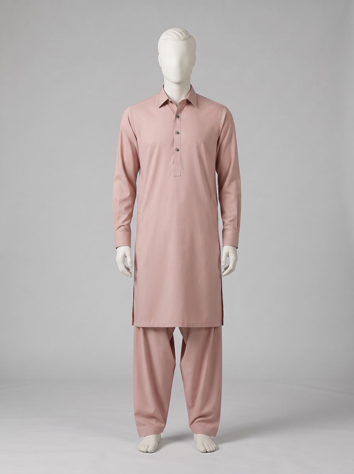 Bareeze Premium Toyobo Wash & Wear – Rose Wood shalwar kameez on a mannequin (stitching idea, sold unstitched)